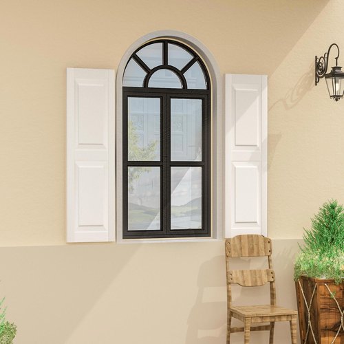 Ortus Collective Exterior Window Shutters - Weather-Resistant Polypropylene, Easy DIY Install - Raised Panel Shutters for Windows Outside, Vinyl, Brick, 14.5"W*39" H, White
