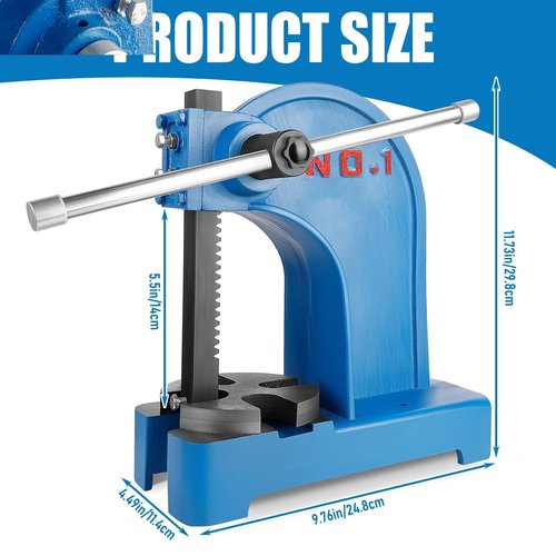PXVWA 1 Ton Arbor Press Heavy Duty Manual Desktop Arbor Press for Metal forming Plastics Cutting, Hole Punching, (Blue)