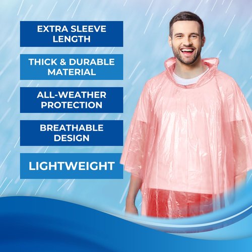 CloudTen Compact and Disposable Rain Ponchos for Men and Women (Multi Color (10 Packs))