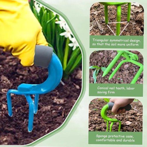 Soil Loosening Tool,Loosen The Claws，Earth Tiller，Loosen The Claws，Pot Tiller，Hand Tiller Claw Cultivator,Claw Cultivator, Garden Yard Soil LoosenerLoosen The Gripper manually (Blue)