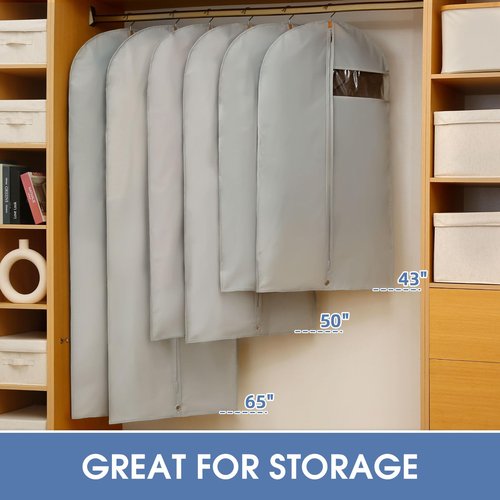 4 Pack - 65" Dress Garment Bags for Hanging Clothes, Dress Bags for Gowns Long, Foldable Long Garment Bag with Clear Window for Closet Storage and Travel - Gray