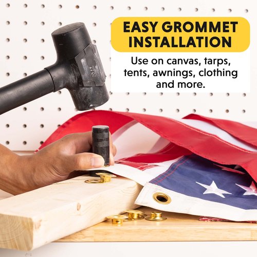 General Tools 1/2" Grommet Tool Kit - 12 Solid Brass Grommets for Tarps Repair, Fabric Rings, Reinforcing Canvases, & Canopies