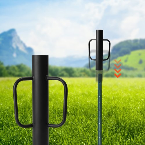 ICokin Black Fence Post Driver，16.5 Inch T Post Driver,12LB Hand Post Pounder with Handle, Heavy Duty Post Hole Diggers