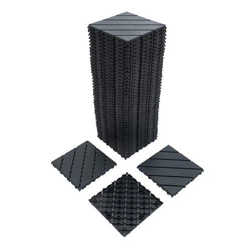 kejector 44 Pack Plastic Interlocking Deck Tiles,Patio Deck Tiles 12"x12" Square Waterproof Flooring Outdoor All Weather Use Slip-Resistant Decking Tiles for Poolside Balcony Backyard,Twill Lines