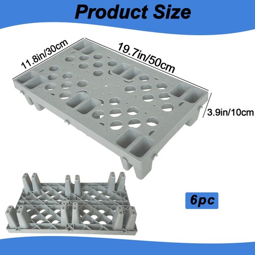 6 Pcs Grey Plastic Pallet, Lightweight Waterproof Floor Pallets, Interlocking with Breathable Grids Storage Pad, for Garages, Basement, Supermarket, Indoor and Outdoor