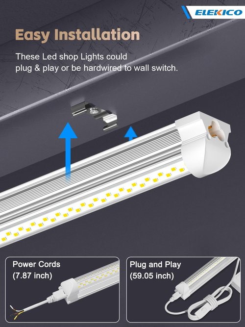ELEKICO 12 Pack Super Bright 100w 8ft Led Shop Light, 15000lm 5000k V Shape 8' Led Shop Lights 8ft, Linkable 96" 8 Foot Shop Lights for Garage Workshop Shop Warehouse Lighting