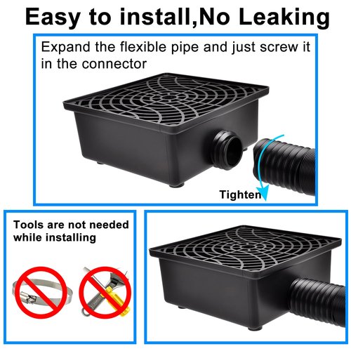 Prestantious Gutter Downspout Catch Basin, Upgraded Version 12"×12" Catch Basin Gutter Downspout Extensions with 3.1” OD Flexible Pipe, Rainwater Downspout Diverter, Pipe Stretched Length 6.7ft