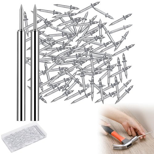200Pcs Double-Head Skirting Thread Seamless Nail, Skirting Line Without Marks Nail, Invisible Security Screws Equipped with Nail Specific Sleeve Tool
