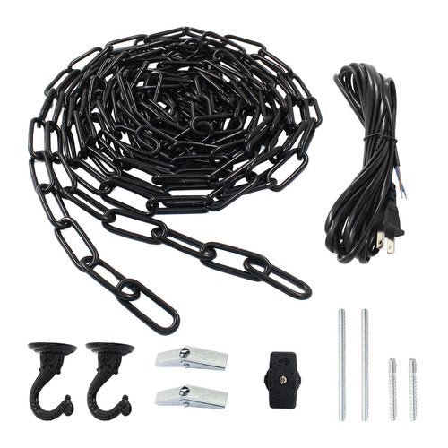HARSKIYER Swag Light Kit with 15 Ft Chandelier Chain, 15 Ft Light Cord, Switch and 2 Swag Hooks, Black Hanging Lamp Kit for Pendant Light, Ceiling Light and Fan Light