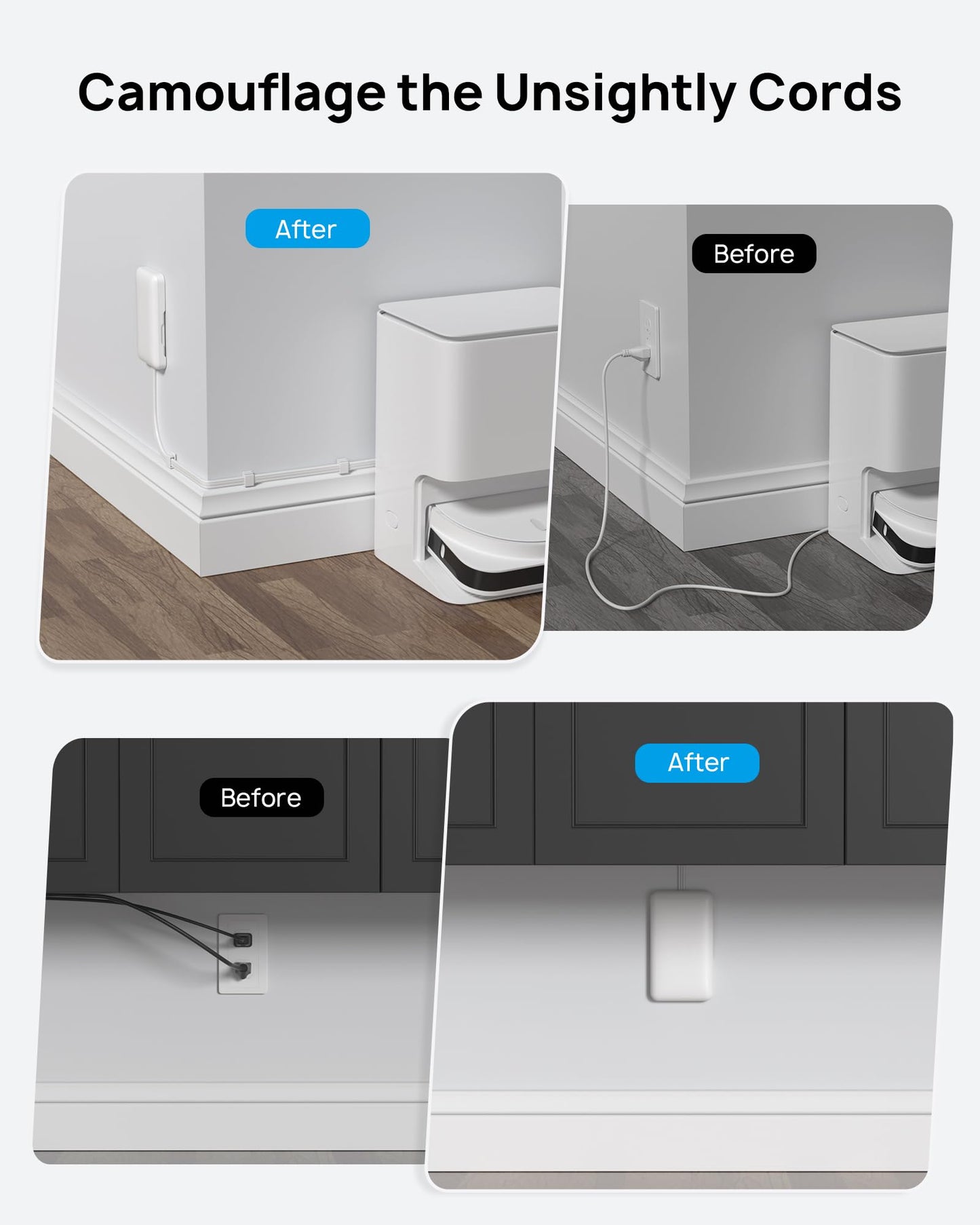 TROND Flat Outlet Cover Extender - 6FT Flat Extension Cord with 8 Outlet and 4 USB, Ultra-Thin Power Strip Cord Concealer with 1700 Surge Protector, Idea for Home Improvement to Hide TV Messy Cord