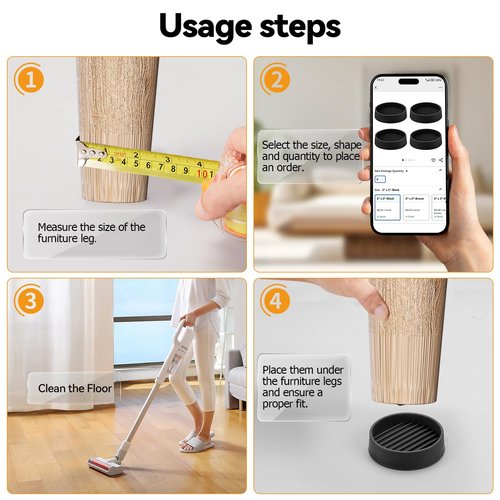 Non Slip Rubber Furniture Pads 2 inch 4PCS, Couch Bed Stoppers to Prevent Sliding, Furniture Coasters, Non Skid Furniture Grippers for Hardwood Floors Black Round