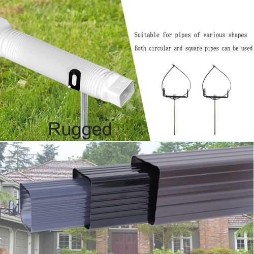 2pcs Premium Adjustable Gutter Downspout Extensions U Bracket, Heavy-Duty Galvanized Iron, Suitable for 2x3 & 3x4 Inches, Gutter Guards Holder, Rust-Proof Anchor for Pipe Support (Black)