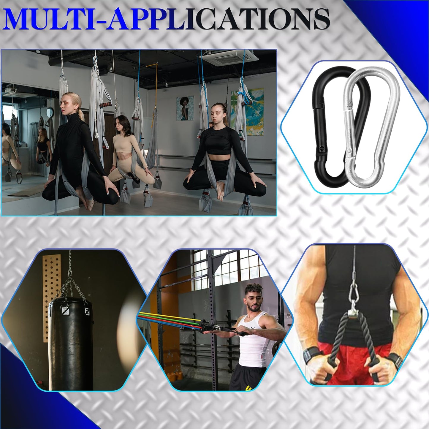 100Pcs 2.36" Spring Snap Hook Carabiners, M6 Galvanized Steel Black Small Carabiner Clip, Keychain Clip, Quick Link Key Chain for Hammock Swing Set Outdoor Travel, Camping, Fishing, Hiking