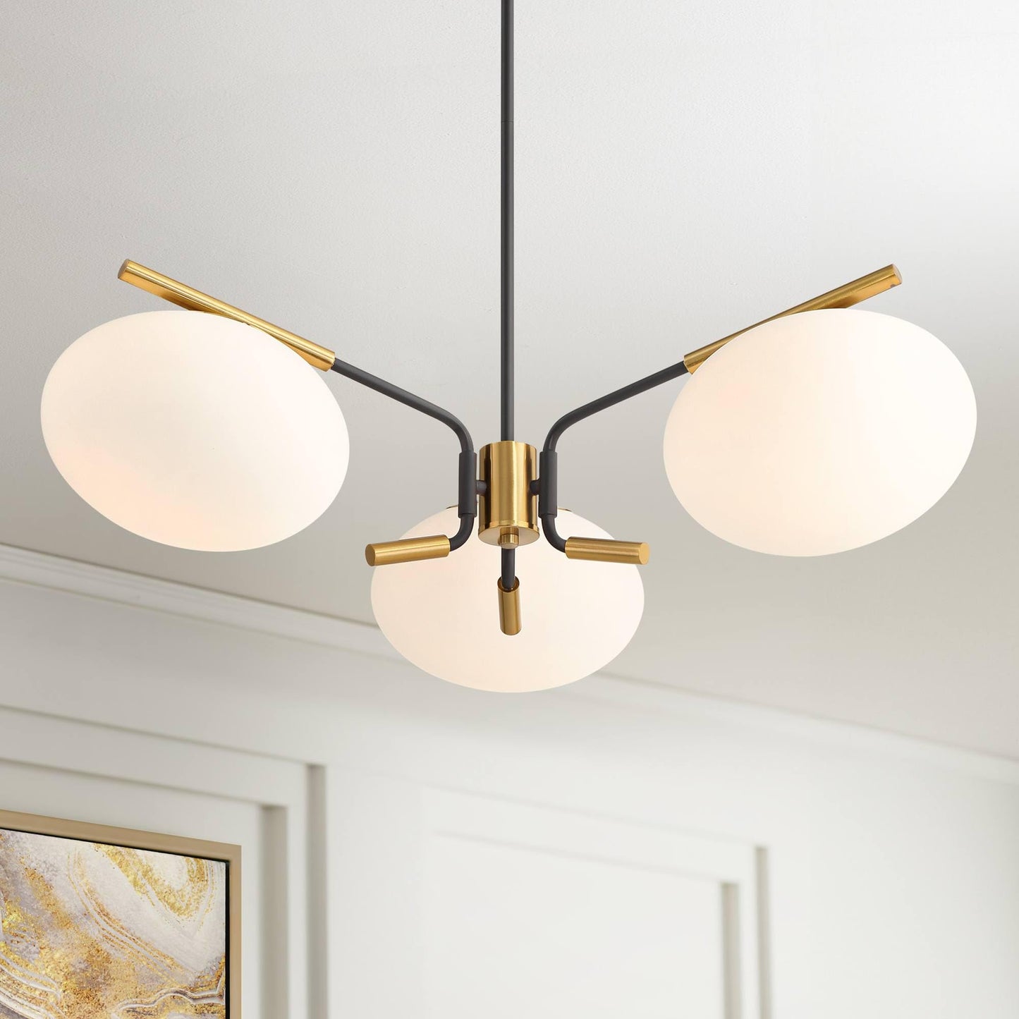 Possini Euro Design Possini Euro Gwynn 26 1/2" Black and Gold 3-Light Modern Chandelier