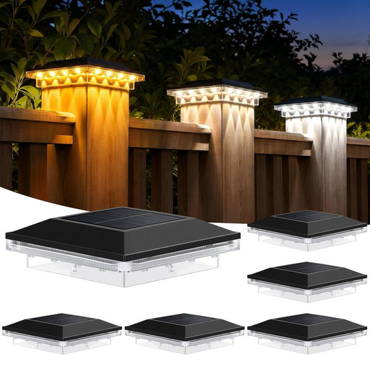 Brightever 4x4 Solar Post Cap Lights Outdoor with 3 Lighting Modes, 6-Pack Solar Powered Fence Post Lights Waterproof Fits Wooden/Vinyl Posts, Solar Deck Post Lights for Garden Patio Porch, Black