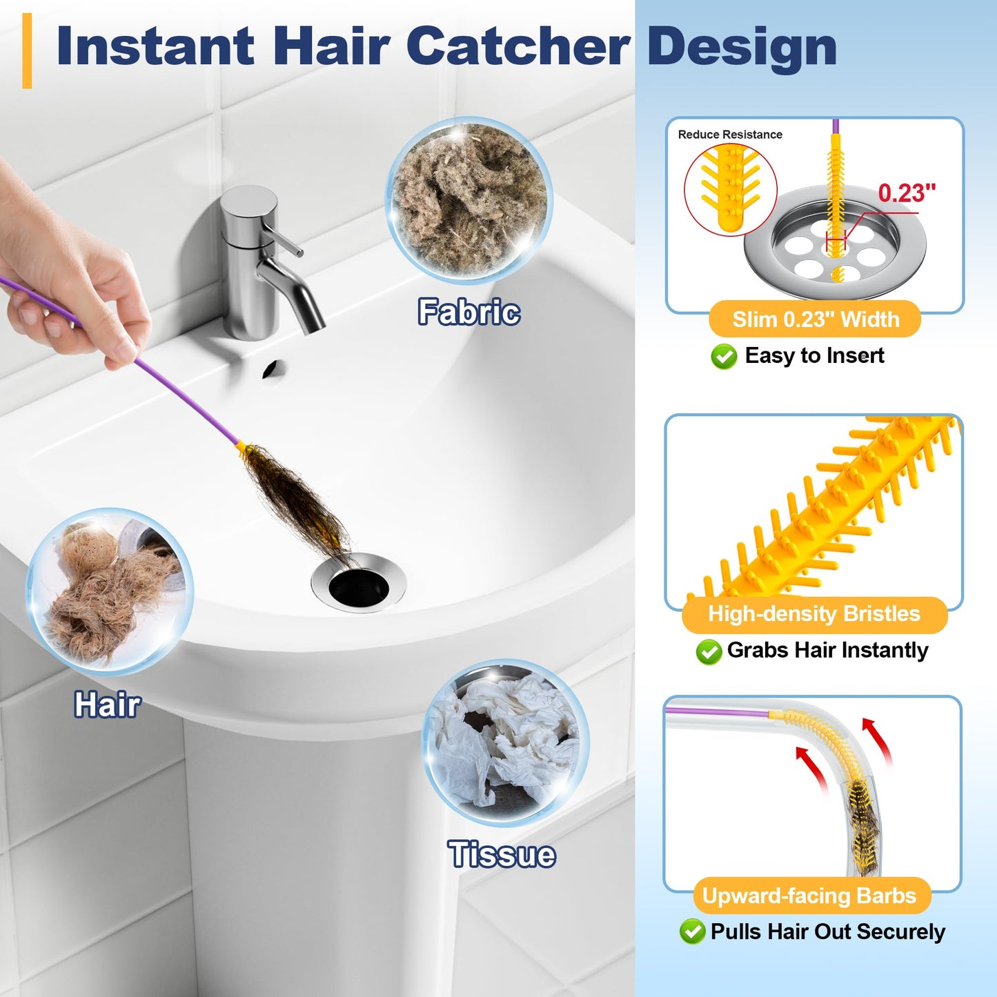 Drainsoon 35-Inch Metal Drain Snake Hair Clog Remover, Reusable Sink Snake Drain Hair Remover Tool, Flexible Break-Resistant Plumbing Snake Drain Cleaner for Shower, Bathtub, and Kitchen Sink (5 Pack)