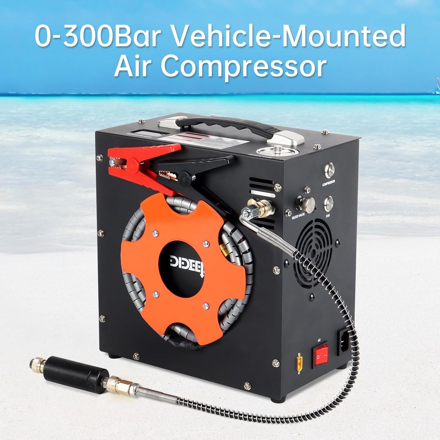DIDEEP PCP Air Compressor, 4500Psi/300Bar High Pressure Air Compressor 12V DC or 110V AC for Scuba Tank Compressor Paintball Guns, PCP Rifles - Car/Home Use Oil-Free Design