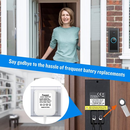 Fesasn AC18V Doorbell Power Adapter for Ring Doorbell Wired, Compatible with Ring Zmodo Smart Doorbell and Nest Hello Doorbell (with 16.5 Foot Cable White)