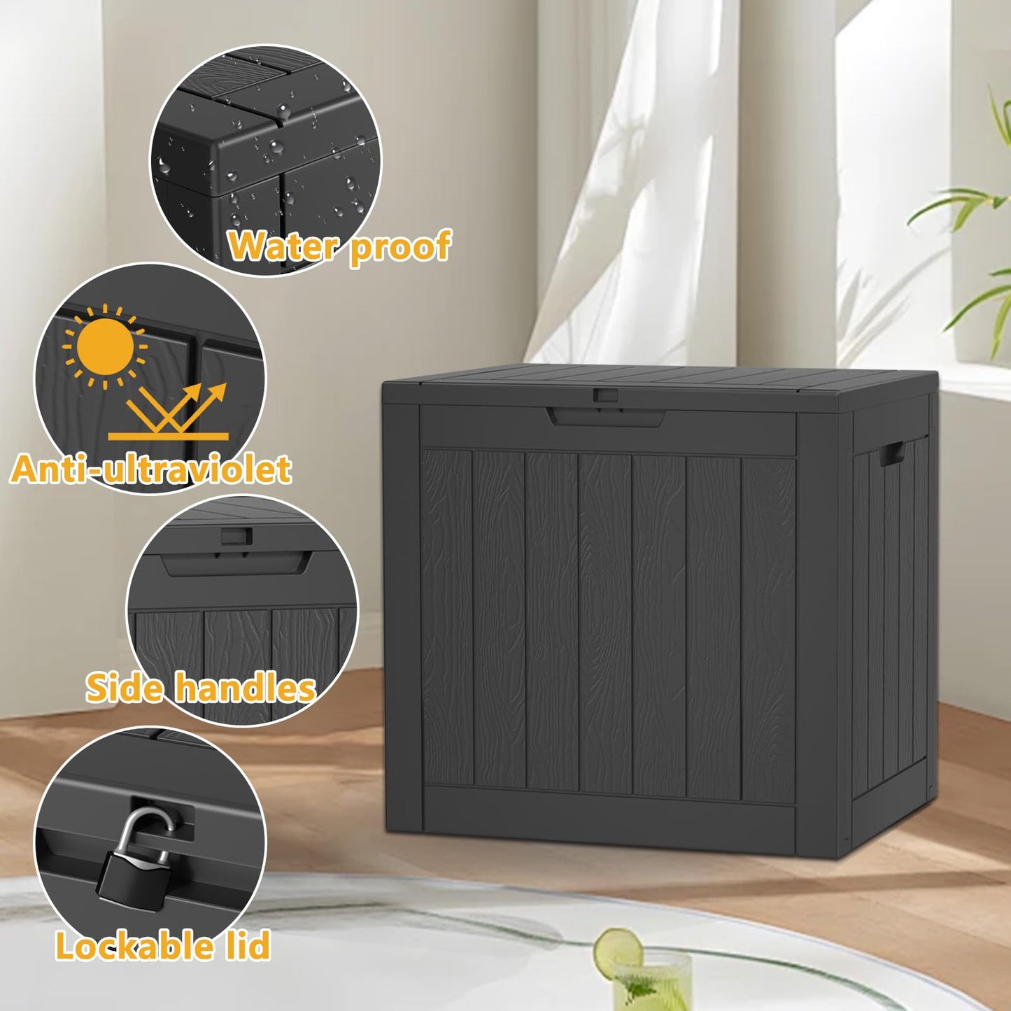 MAIUSCOLI 33 Gallon Outdoor Deck Box, Lockable Waterproof Outdoor Storage Boxes For Garden Tools,Indoor Cushions,Accessories Outside Storage Resin Weatherproof Container(Black)
