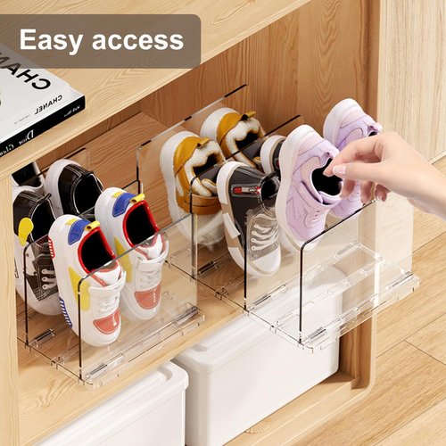 Copidrum Clear Kids Shoe Rack Holder 2PACK Space Saver Shoes Shelf Storage Organizer Stackable Closet Organizers Storage for Purse Handbag Book Dividers Organizer