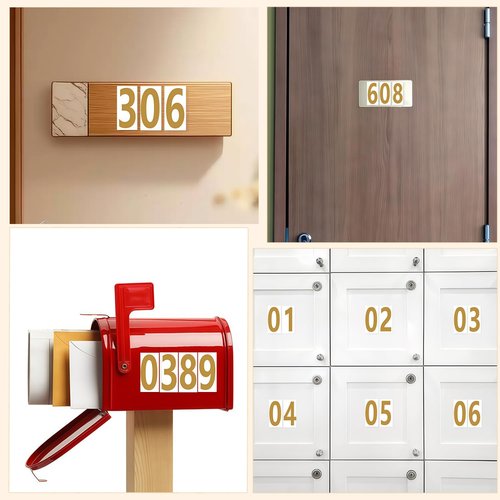 Keeshibao 288 Pcs 2" Mailbox House Numbers for Outside, Reflective Gold Number Stickers 2 inch 0-9, Vinyl Sticker by Number for Wedding Table, Address, Mail box, House, Signs, Office Hotel Room