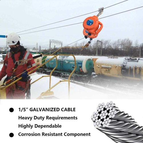 TRSMIMA Fall Protection Retractable Lanyard - 30ft Self-Retracting Fall Arrest Safety Construction Roofing Galvanized Steel Cable Two Internal Shock Absorber System Waterproof Housing