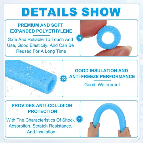 PATIKIL 4 Pcs Pipe Insulation Foam Tube, Pool Noodles Foam Tubing Covers 3/8" (10mm) ID x 3.3FT x 13/16" OD for Swimming Pool Handle Heat Preservation Protective Sleeve, Blue