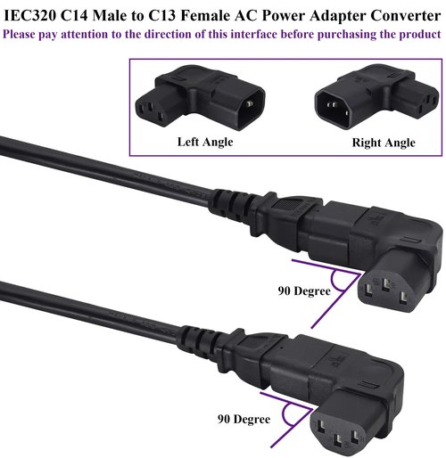 AAOTOKK Left Angled IEC 320 C13 to C14 Power Adapter PDU Plug/Socket IEC 3Pole Male to Female 90Degree Angle AC Converter for Servers/Switches/LCD Smart TV/Scanner/Projector Etc. (Left/2 Pack)