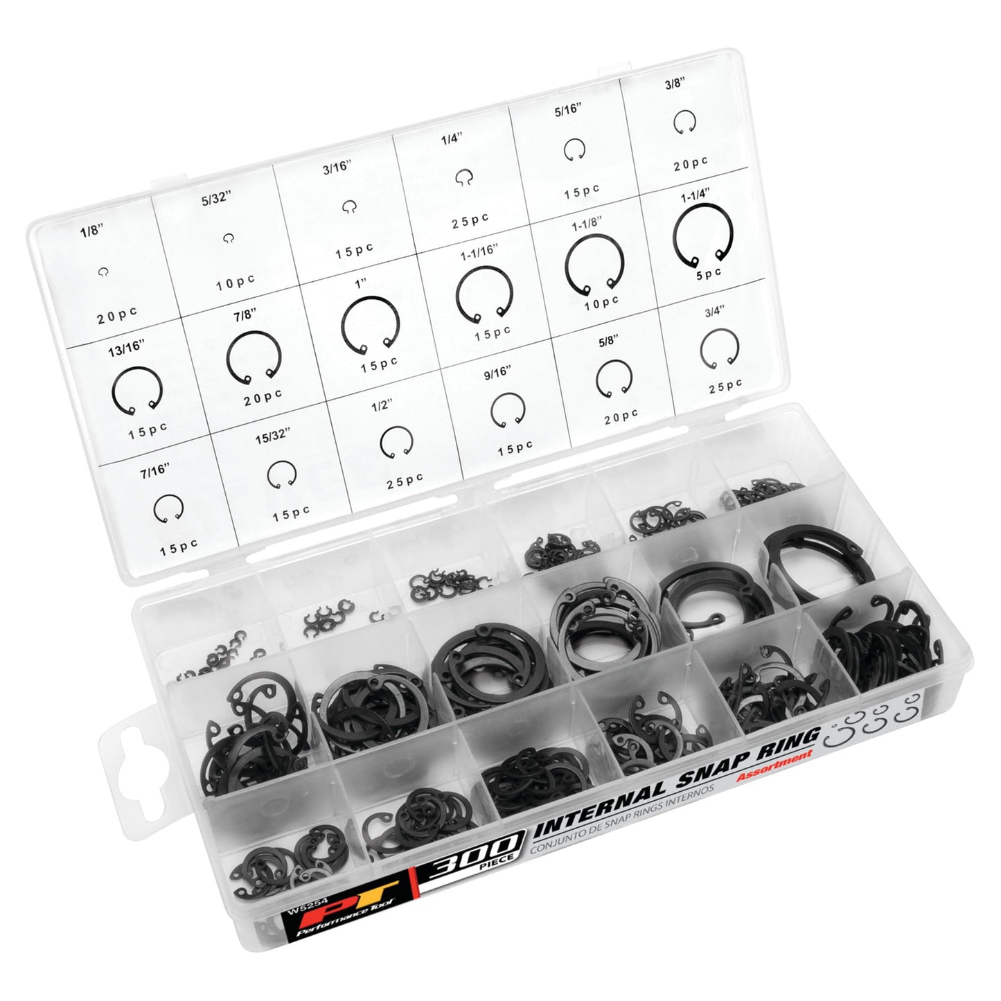 Performance Tool W5254 18-Piece Internal Retaining Ring Assortment Kit - Essential Set for Automotive and Industrial Applications