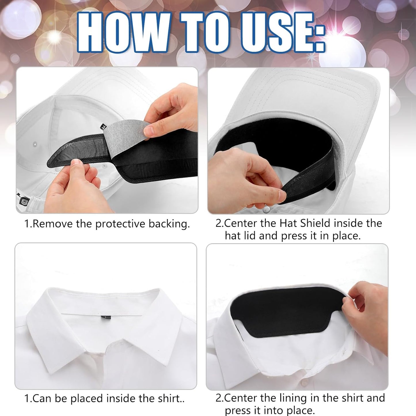 Janmercy 100 Pcs Hat Sweat Liner Shields Absorbing Pad Prevents Stains Protector Bands for Baseball Golf Cap Men Women