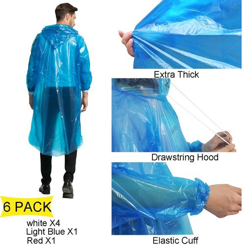 HLKZONE Disposable Rain Ponchos for Adults, Rainbow Colors, 6 Pack