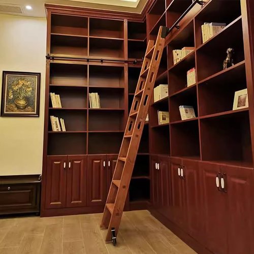 Library Sliding Ladder Hardware Kit with Floor Roller Black Metal Steel Round Tube Track 3.3ft 24ft Rolling Ladder Hardware Set for Library