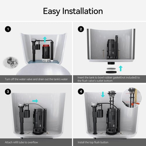 R&T 3-Inch Dual Flush Valve with Top Push Button Toilet Repair Kit Inside Tank dual flush valve replacement kit for 2-piece Toilet A2422M