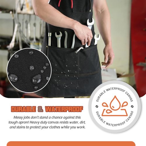 Dadidyc Adjustable Work Apron for Men,Heavy Duty Canvas Shop Apron Crossback with Tool Pockets (Brown)