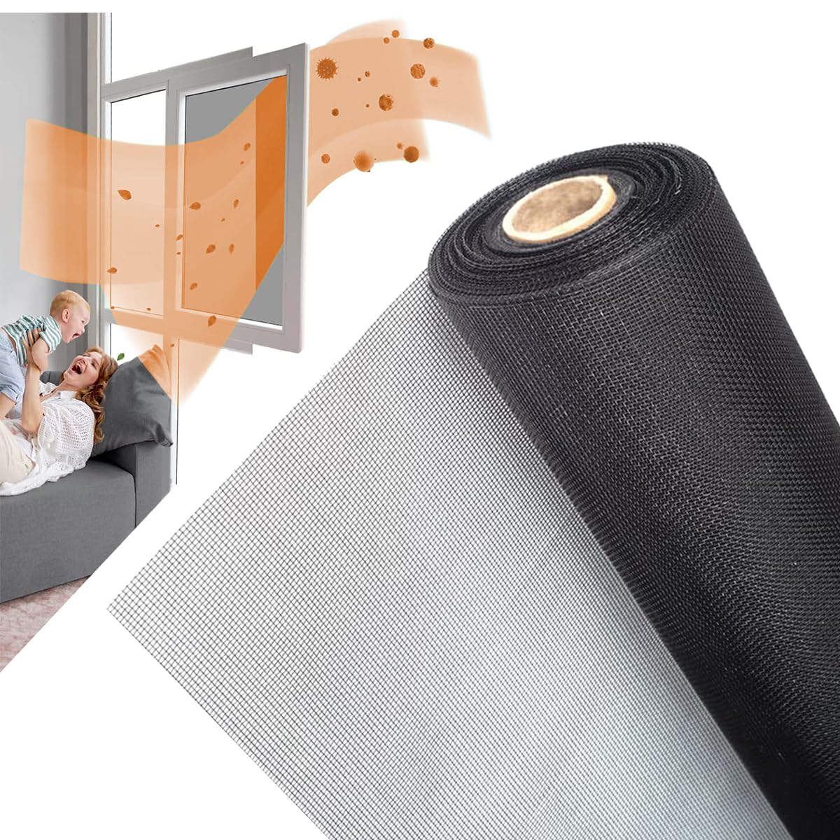 36inch*100ft Window Screens Roll, Replacement Repair Screens Mesh, Cuttable Fiberglass Screens Door Netting, DIY Screening Mesh Netting for Windows, Door, Pool, Porch,Patio -Black