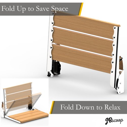 JBscoop Folding Shower Seat, Teak Wood & 304 Stainless Steel Wall-Mounted Bench, 440 lb Capacity, Waterproof & Rustproof, Space-Saving Foldable Design – 18 Inch for Bathroom or Spa