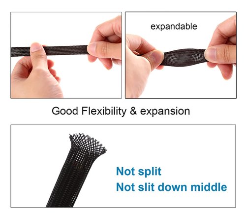 25ft - 3/4 inch PET Expandable Braided Sleeving – Black – Alex Tech Braided Cable Sleeve