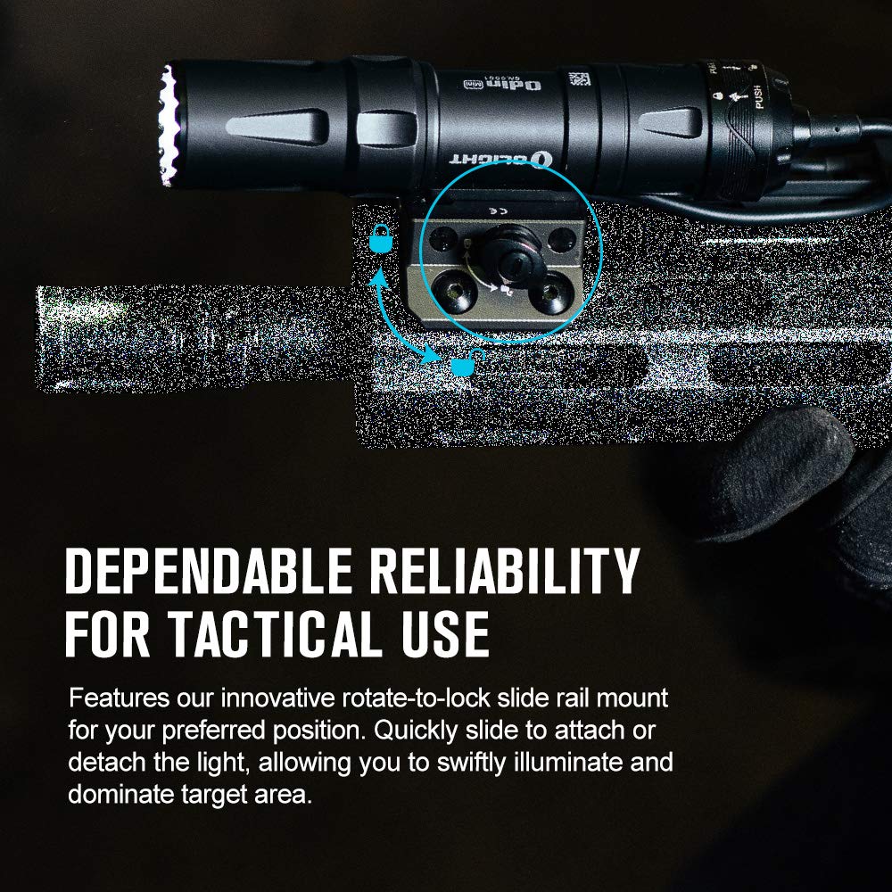 OLIGHT Odin Mini 1250 Lumens Ultra Compact Rechargeable Mlok Mount Tactical Flashlight, Removable Slide Rail Mount and Remote Switch, 240 Meters Beam Distance, Mlok Included