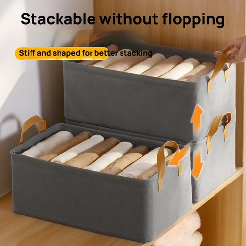 Cation Multi-Functional Folding Wardrobe Storage Box, Pickelect Foldable Closet Organizer with Handles, Space-Saving Drawer Storage for Clothes, Compact Design (18.5x11x7.8Inches) (3, Grey)