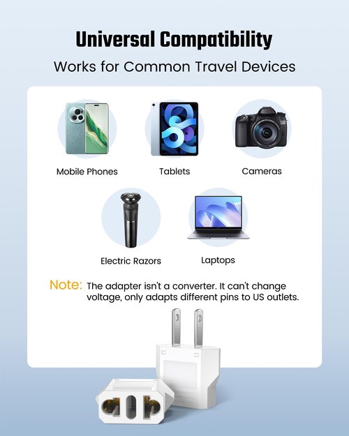European to US Plug Adapter, SUPERDANNY EU to US Plug Adapter Converts 2-Prong Type A for Plugging in Type C, E, F, L, N Plugs, 660W 6A Max 110-250V Travel Plug for Europe to USA, White, 4-Pack