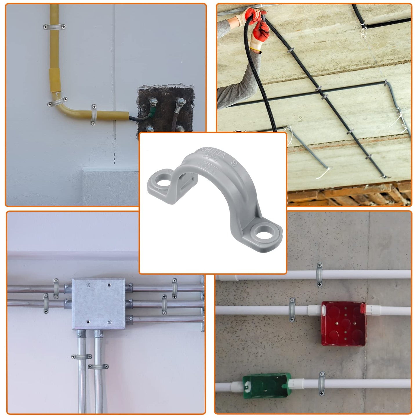 Demissle PVC Conduit Clamp 2 Hole Straps Heavy Duty Grey Plastic Conduit Strap U Clip Mounting Bracket for Cables(50 Pcs,3/4 Inch)