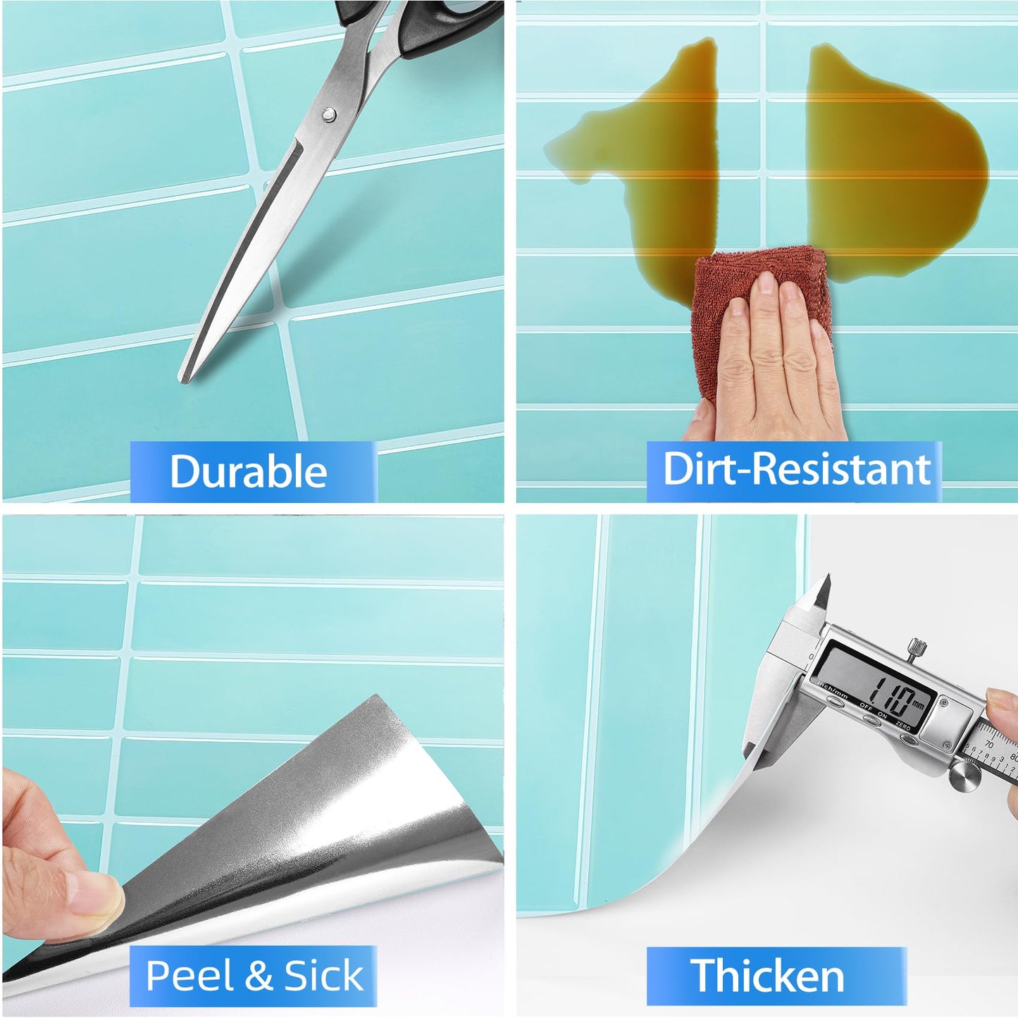 ReWallpaper 17-Sheet Removable Tile Backsplash Peel and Stick Tile for Bathroom Waterproof Self Adhesive Wall Tiles 12x12 inch Blue Green Stick on Backsplash Tiles for Kitchen Islands Renter Friendly