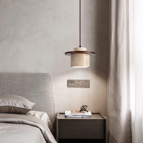 ADCTHOME Nordic Natural Stone Pendant Light Wabi-Sabi Yellow Cave Stone Chandelier, Dimmable Modern Wood Hanging Lamp Fixture for Kitchen Island,Dining Room,Bedside,Restaurant,Cafe,Bedroom(1-Pack)