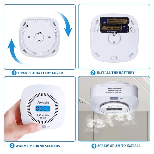 Carbon Monoxide Detectors - Carbon Monoxide Alarm Battery Powered, CO Detectors with Digital Display for Home, Easy to Install (H-212)