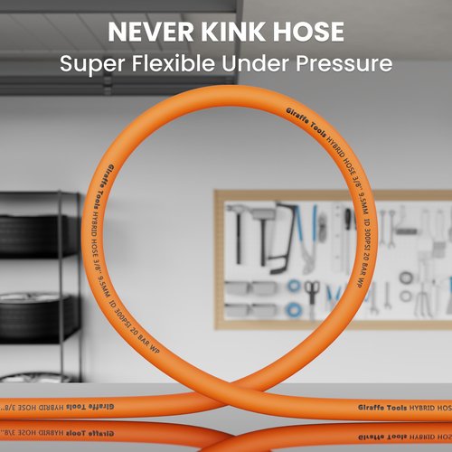 Giraffe Tools Hybrid Lead-in Air Hose, 3/8 inch x 6 ft, 1/4 in. MNPT Fittings, 300 PSI Heavy Duty, Lightweight Air Compressor Hose Short