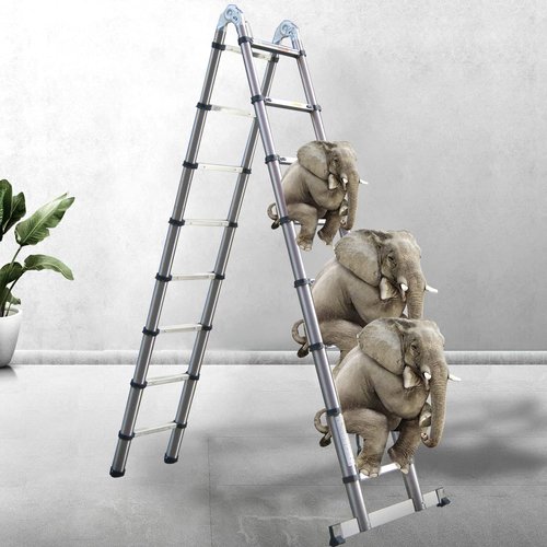 Telescopic Ladder A Frame Aluminum 12.5ft, Telescoping Ladder for Home, Portable Folding Ladder Lightweight 330lb Load Capacity with Stabilizer Bar Anti-Slip