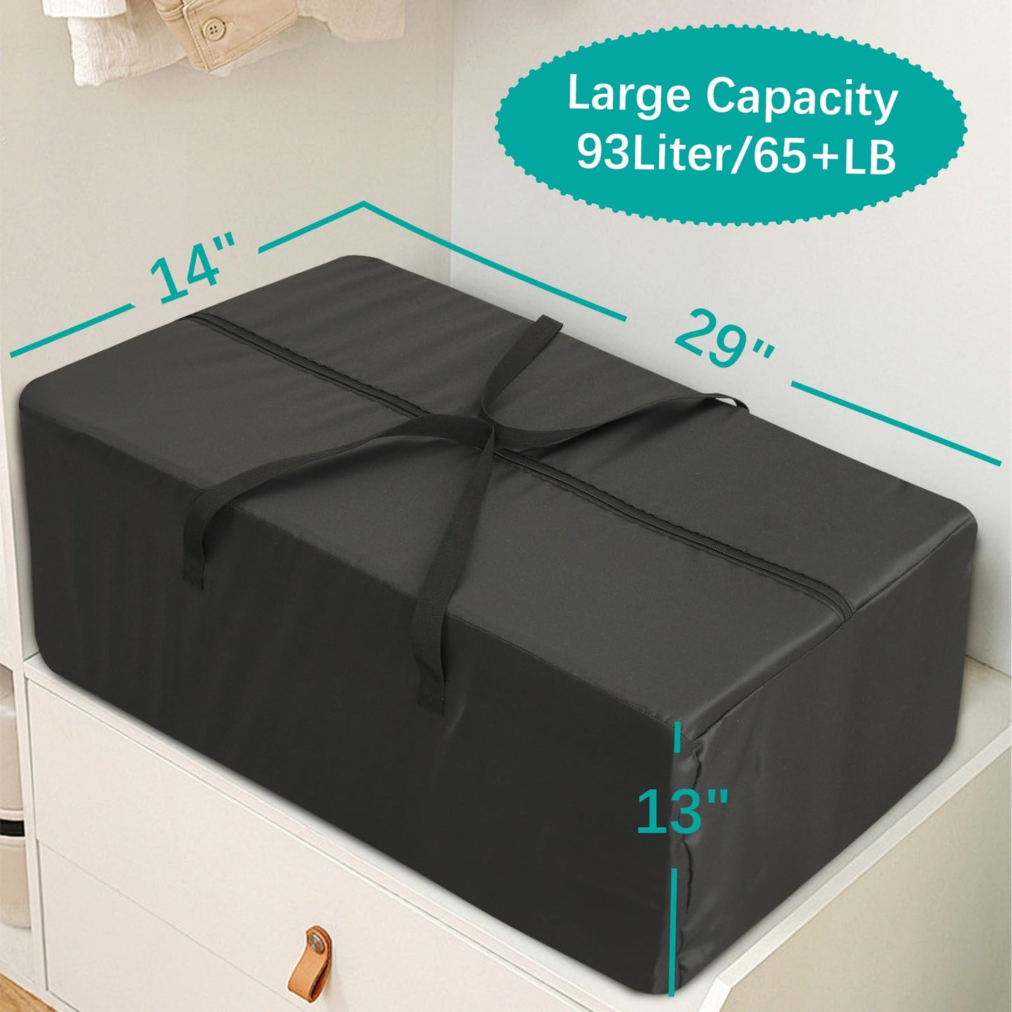 Moving Bags Heavy Duty with Strong Zipper & Handles, Sturdy Clothes Storage Bags, Packing Totes 6 Pack, College Dorm Room Essentials, Black