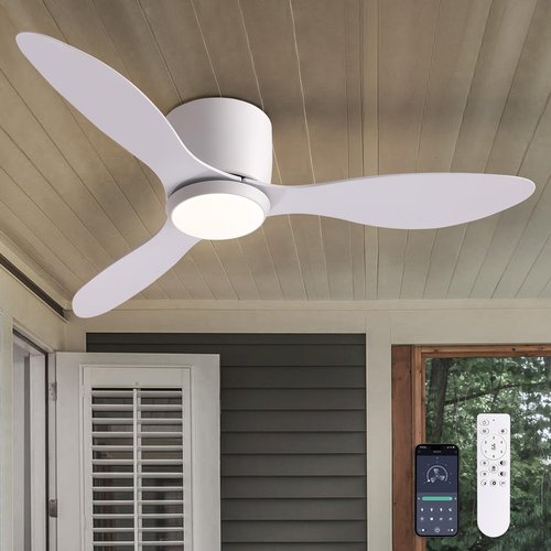 Nuoqiso 42 Inch Flush Mount Ceiling Fans with Lights and Remote Control, White Low Profile Ceiling Fan for Bedroom, Living Room,Office,Kitchen,Patios Indoor and Outdoor Use