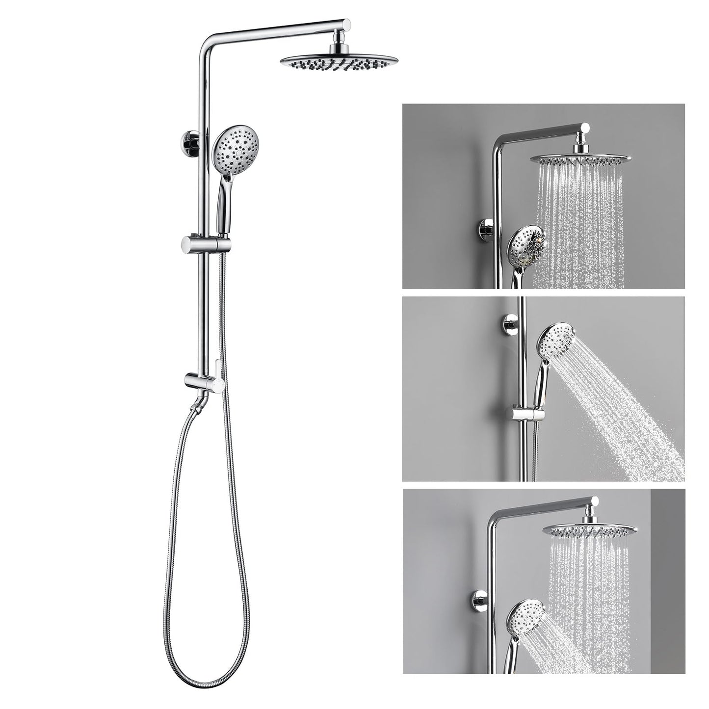 SonTiy 9" Shower Head with Handheld Spray, Rain Shower Heads System, 5 Spray Mode Handheld, Modern Shower System with Easy Reach Diverter, 72'' Hose and Height Adjustable Holder, Chrome