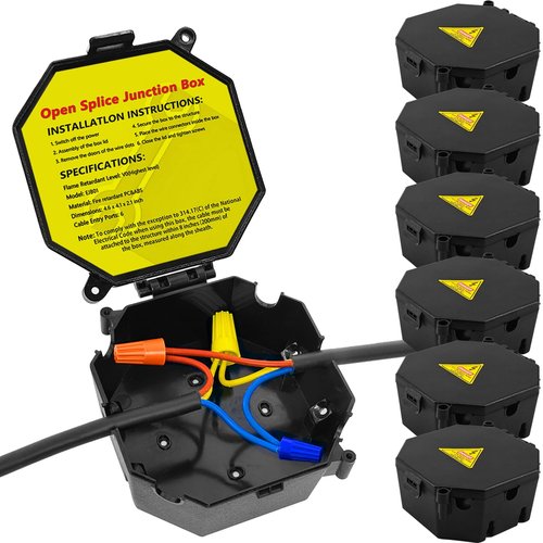 MIARALA Black Open Splice Junction Box (6 Pack), Splice Box Wire Electrical Junction Box with Cover V0 Flame Retardant Rating(Highest Level)